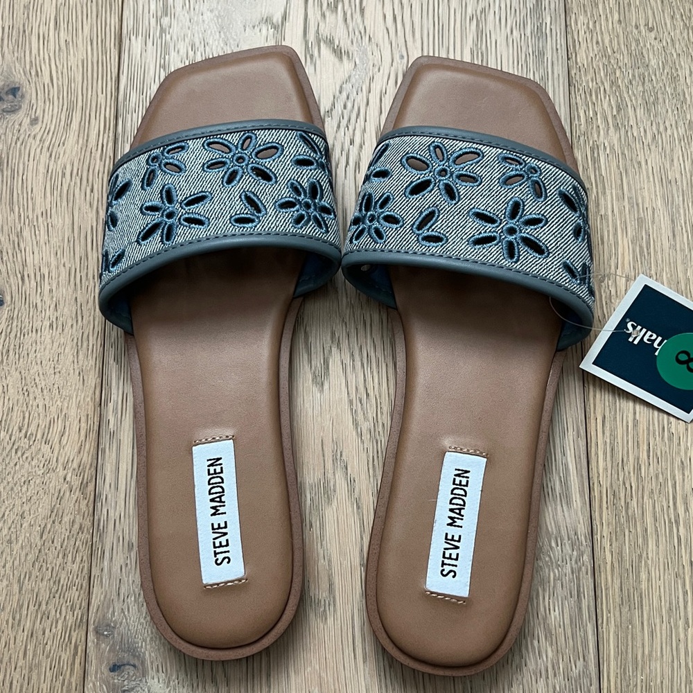 Steve Madden Blue Floral Slide Sandals NWT
